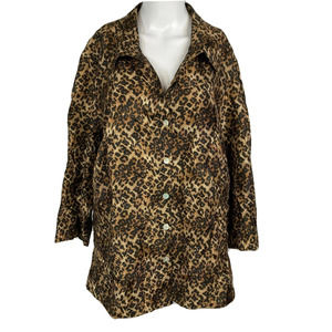 NWT‎ Scott Taylor Shirt Womens Sz 1X Brown Black Cheetah Crinkle Button Up